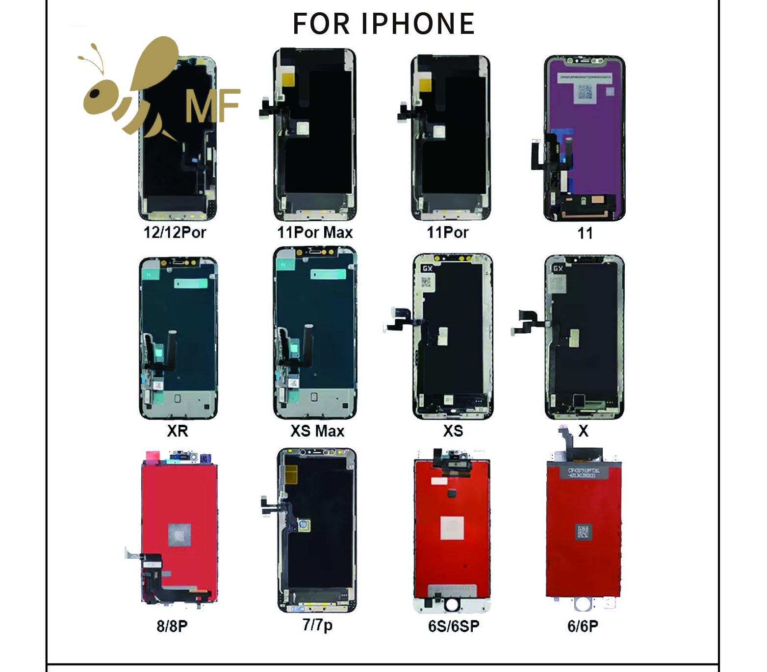 MF high quality LCD mobile phone touch screen replaceable iPhone 6 7 8 X Xr Xs Max 11 12 13 original screen