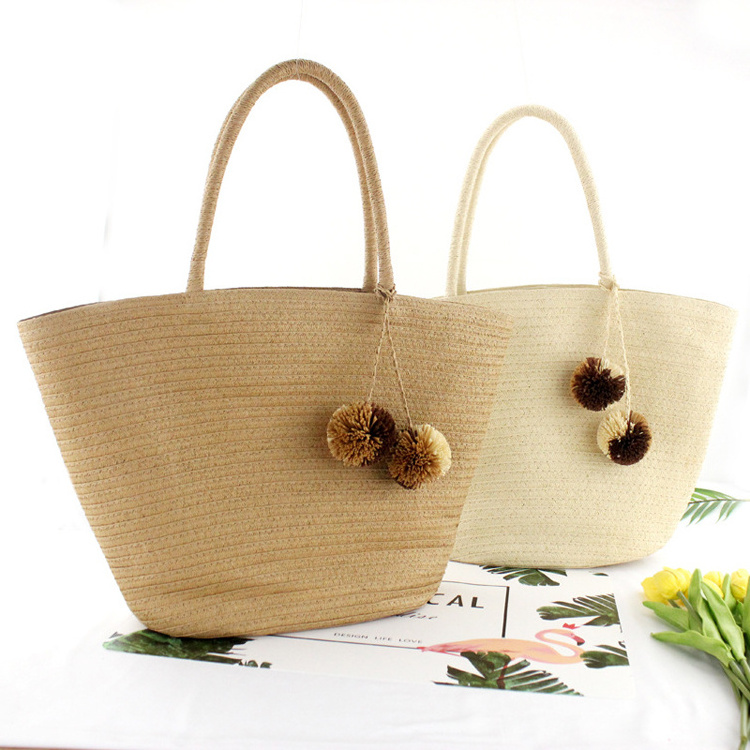 New Wide Paper Hanging Ball Straw Bag Large Capacity Retro Casual Handbags Woven Beach Bag