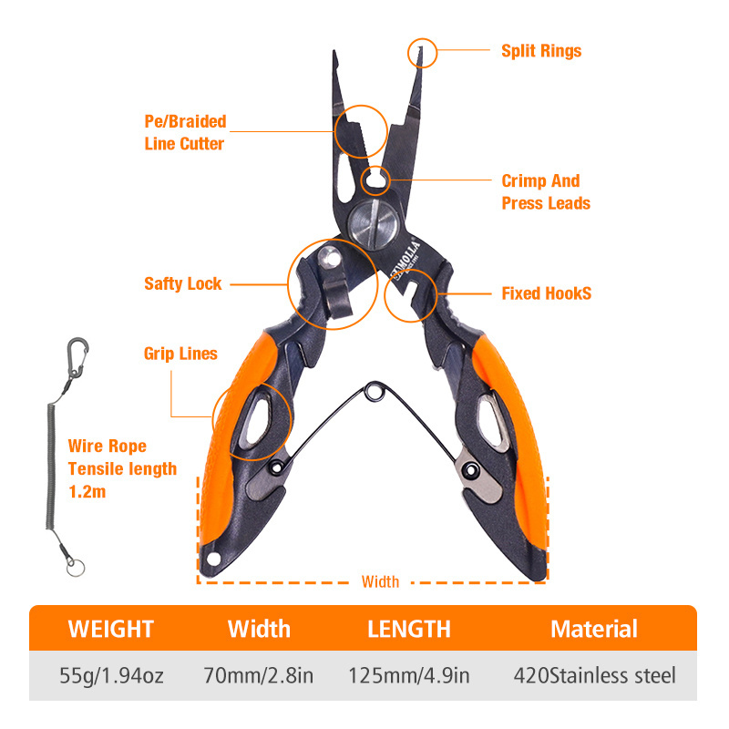 THORFORCE High quality 420 Stainless steel 125mm55g split ring pliers tackle Outdoor Accessories Fishing Scissors Plier