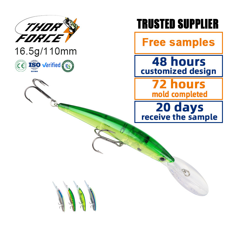 THORFORCE Wholesale Floating Jerkbait Long Lip 110mm 16.5g Wobbler HVM004 3D Lure eyes Minnow Lure Hard Fishing Lure