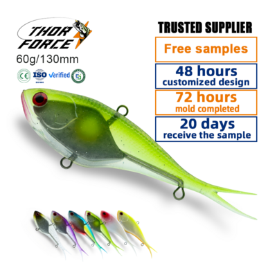 THOR FORCE New Design 13cm 60g fishing lure  Sal water Sinking Split Tail Soft VIB Fish Lure Lead Sinker inside soft lures baits