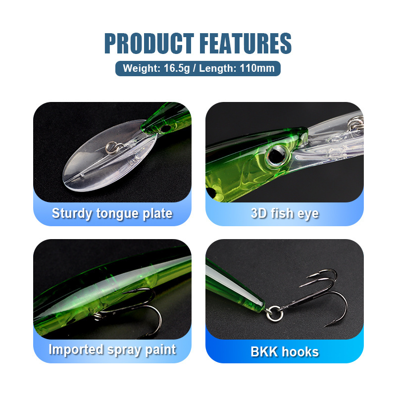 THORFORCE Wholesale Floating Jerkbait Long Lip 110mm 16.5g Wobbler HVM004 3D Lure eyes Minnow Lure Hard Fishing Lure