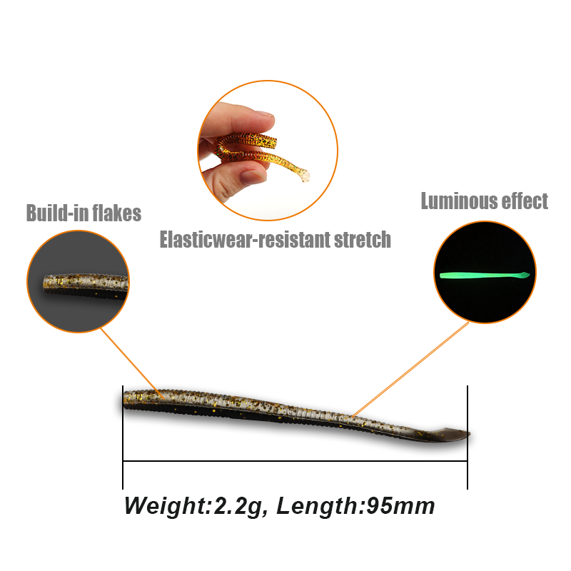 THORFORCE custom 95mm2.2g worm bait soft plastic bait for fishing worm fishing worms bait PVC wobbler grubs swimbait lures