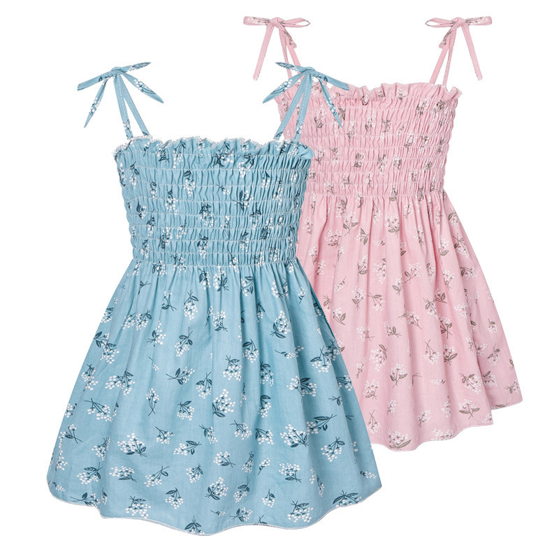 Wholesale Custom Cherry Printing Smocked Dress Children Clothing New Girls' Summer Dress Children's Skirt Princess Dress