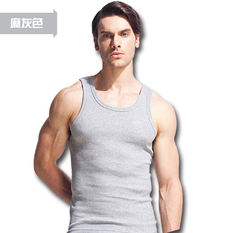 Men cotton ribbed tank top white sleeveless stretched slim sports vest for men