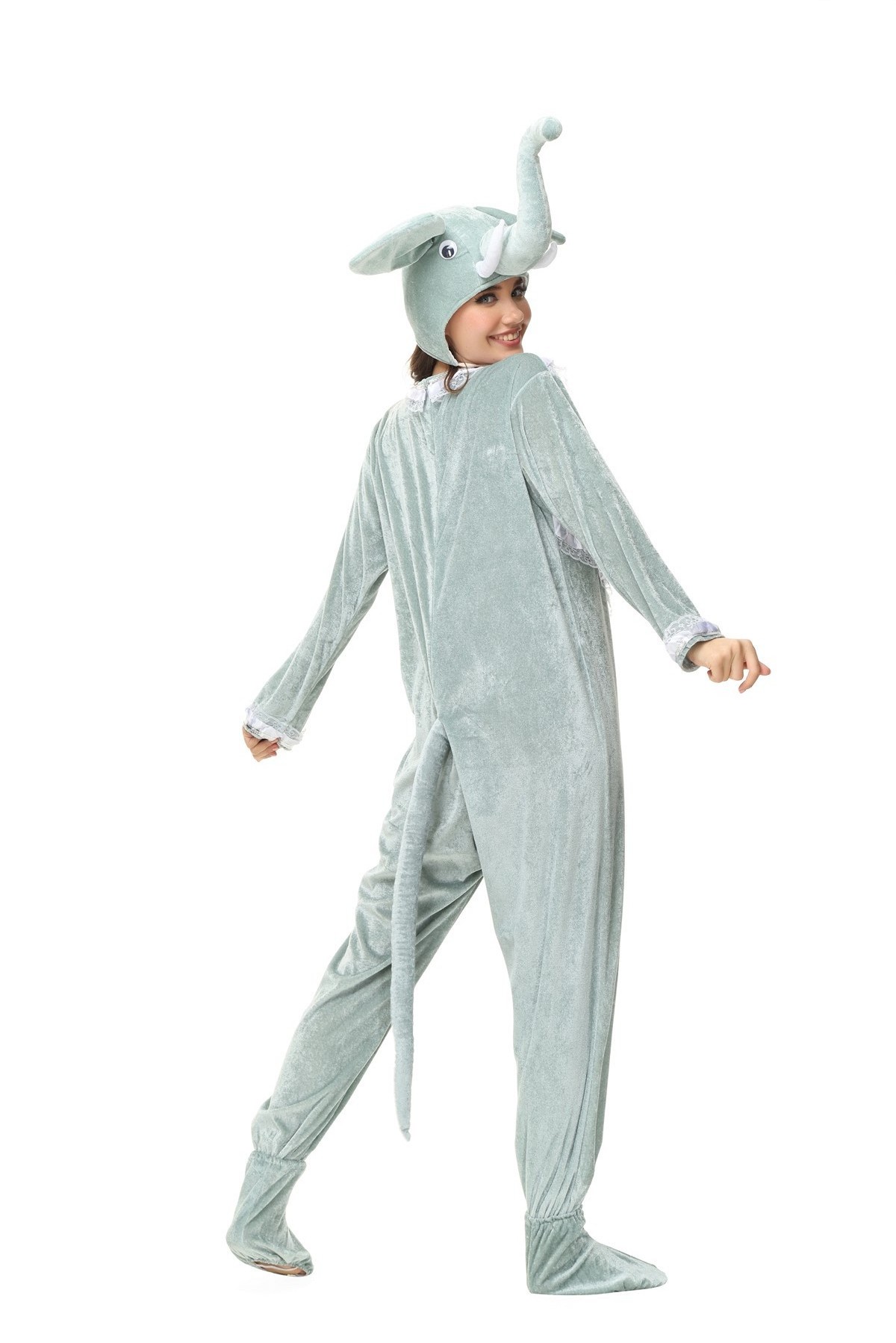 New cartoon animal adult cosplay elephant costume pajamas light grey onesie for women