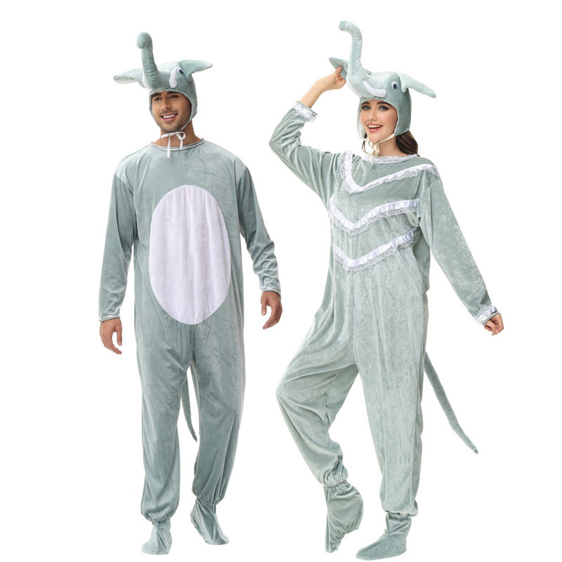 New cartoon animal adult cosplay elephant costume pajamas light grey onesie for women