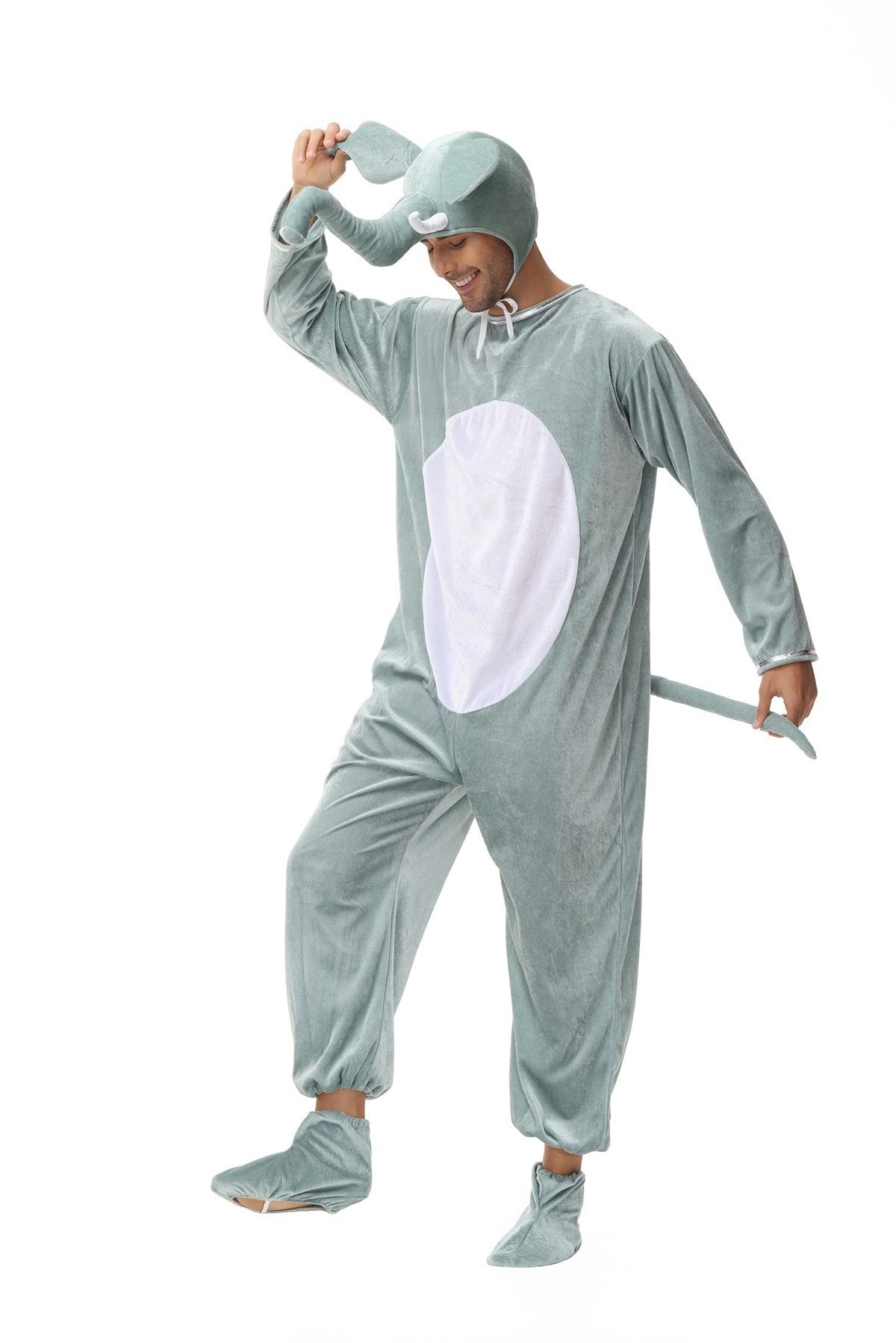 New cartoon animal adult cosplay elephant costume pajamas light grey onesie for women