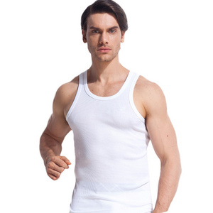 Men cotton ribbed tank top white sleeveless stretched slim sports vest for men