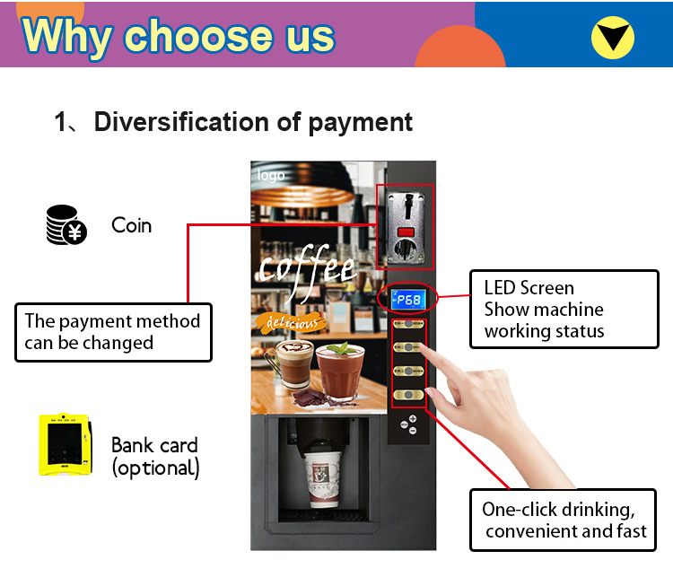 Coin Operated Automatic Coffee Milk Tea Juice Vending Machine Coin Operate Hot Drink Dispenser 3 Hot Drinks Flavors