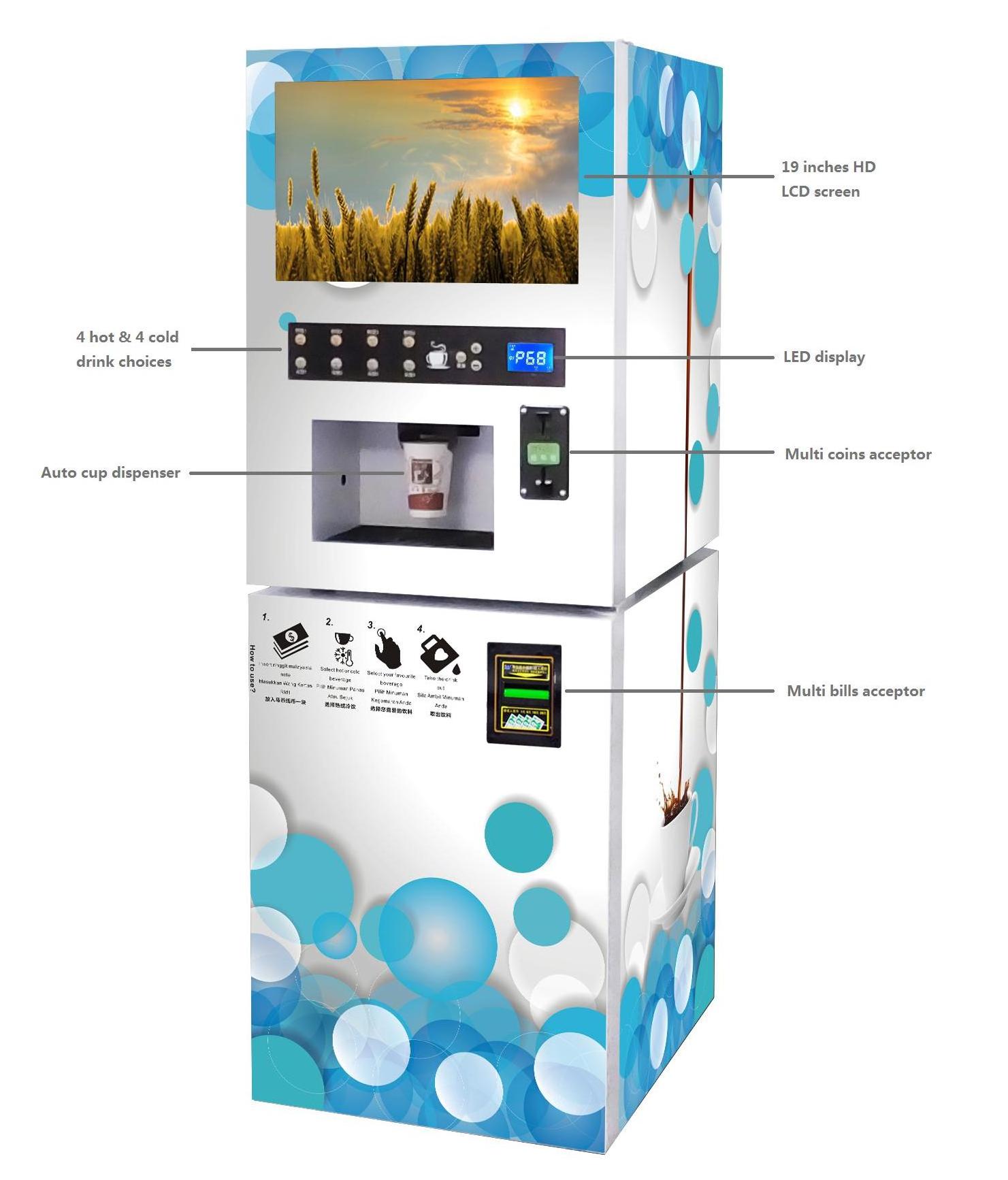 Coffee machine Automated coffee machine bean bubble tea manufacturing premixed based tea coffee vending machine