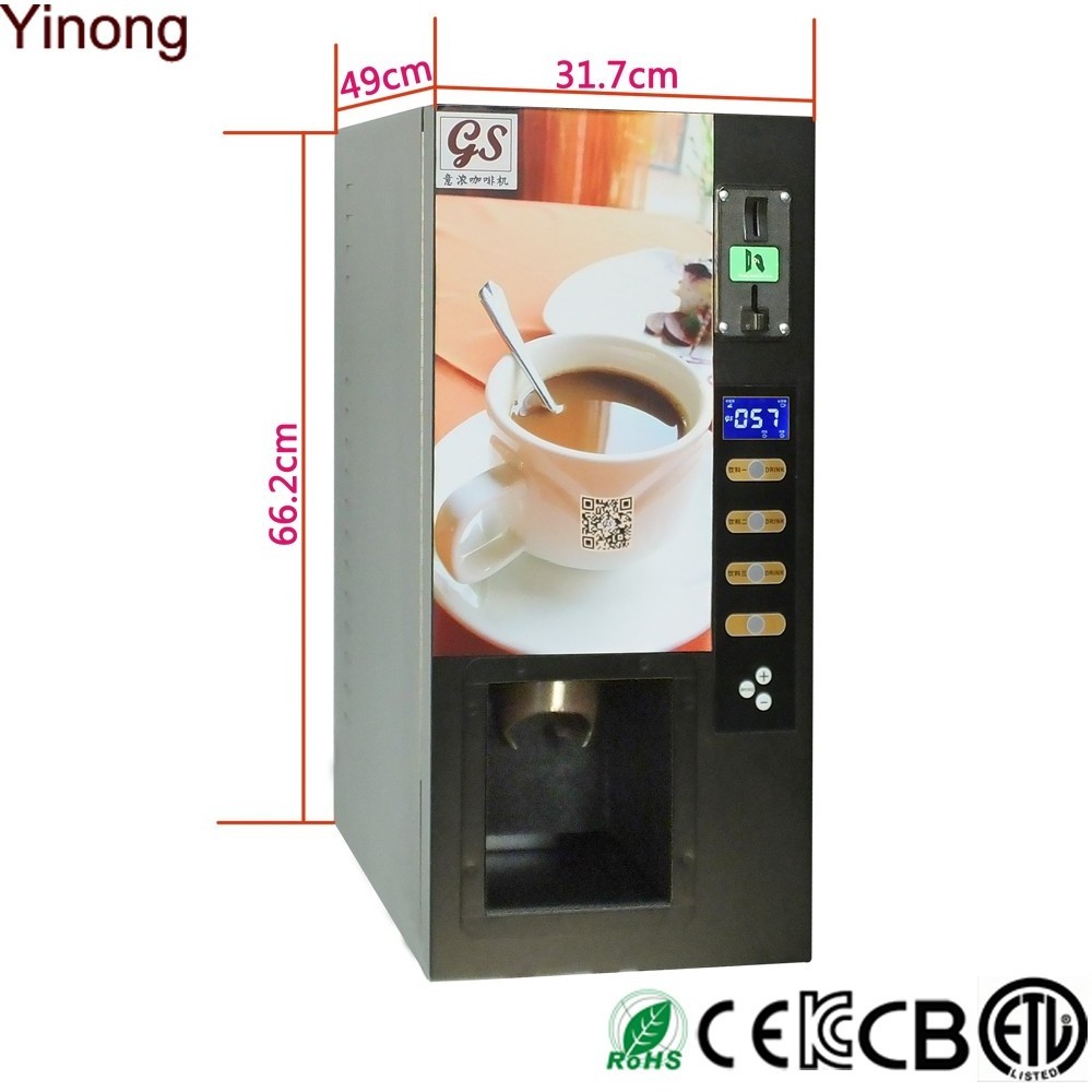 Coin Operated Mini Automatic Coffee Vending Machine 3 Flavors of Hot Drinks Small Digital Led Display Buckets on Top