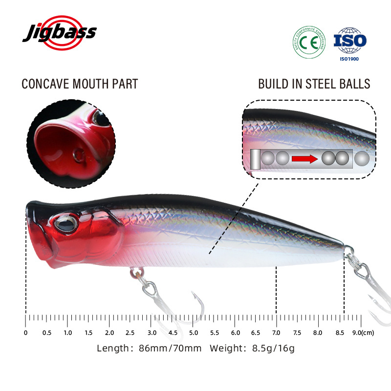 JIGBASS Factory 1PO70PO86 7cm 8.6cm Topwater Floating Fishing Lures Surf Fishing Floating Lure Saltwater Popper Fishing Lures