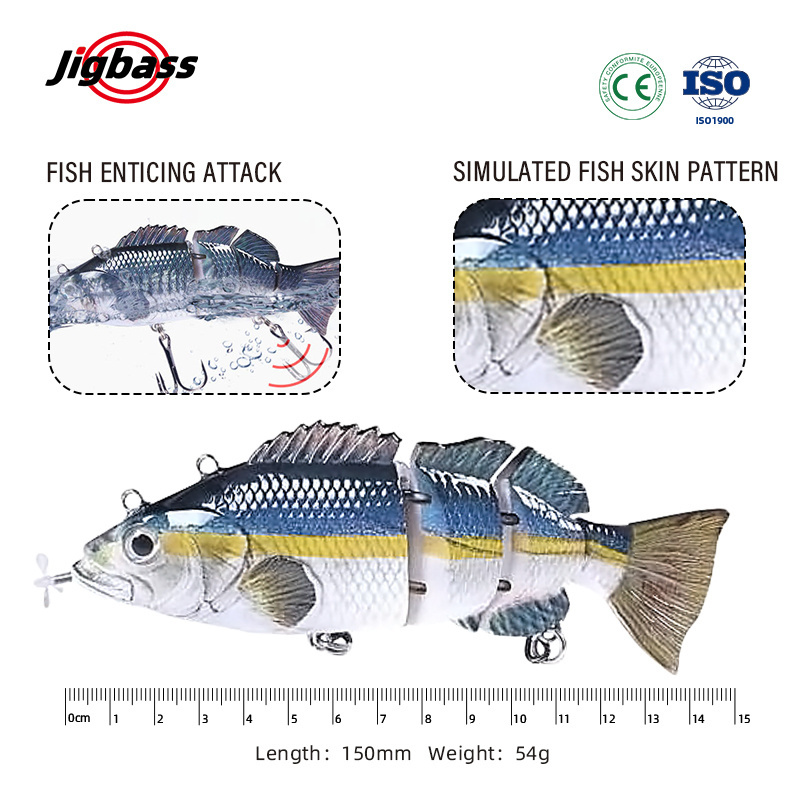 JIGBASS 14cm 53g Lifelike USB Rechargeable Electric Propeller Multi Jointed Section Swimbait Freshwater Pike Fishing Lure