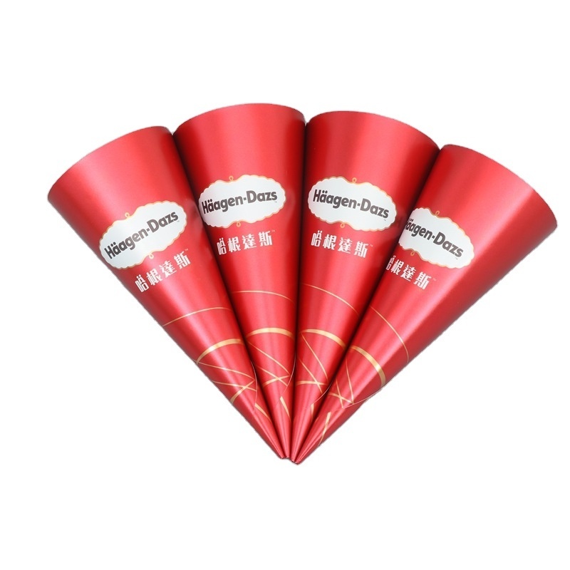 Wholesale Disposable Custom printed Ice Cream Cone Paper Wrapping Cone Sleeves ice cream cone paper