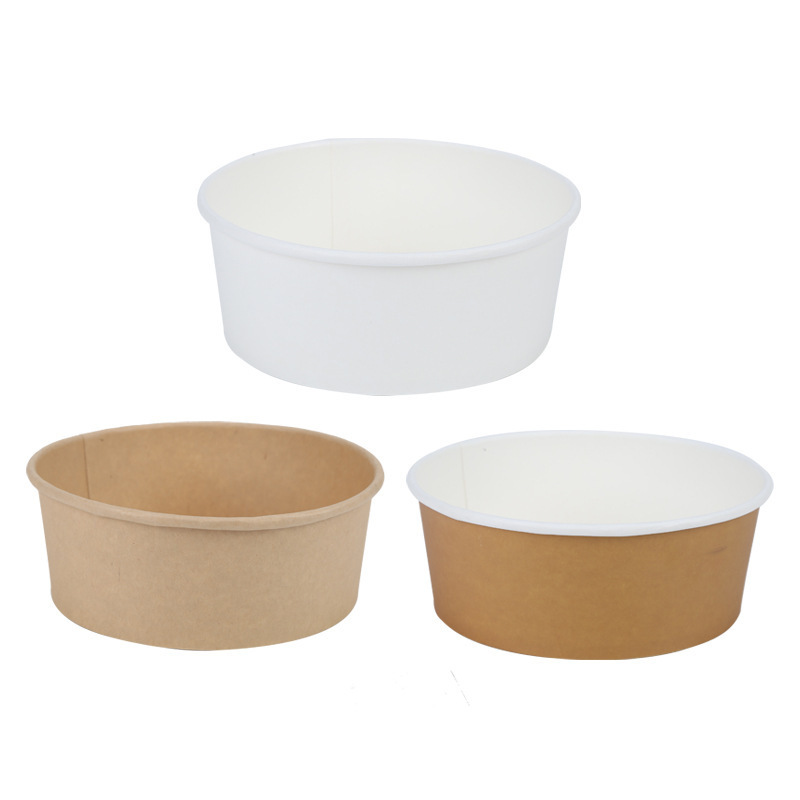 Disposable Food Container Take Away Kraft  White Paper Plates Salad Soup Bowl To Go With Lid