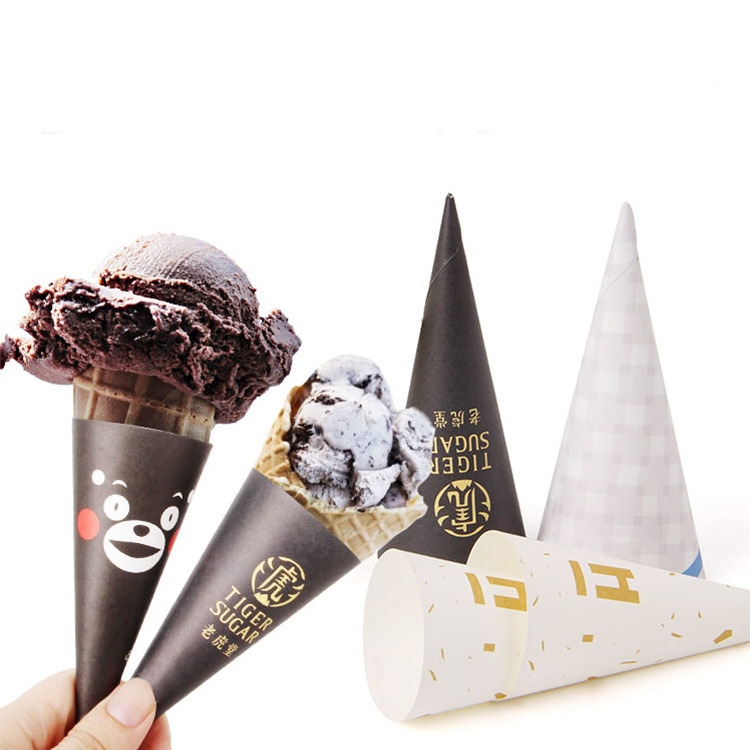 Wholesale Disposable Custom printed Ice Cream Cone Paper Wrapping Cone Sleeves ice cream cone paper