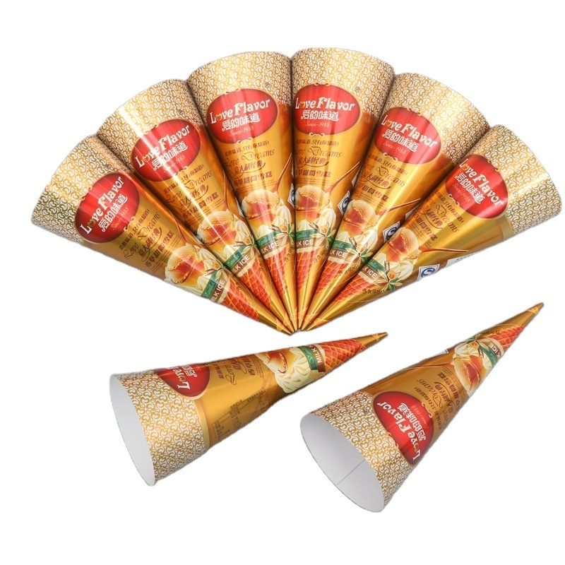 Wholesale Disposable Custom printed Ice Cream Cone Paper Wrapping Cone Sleeves ice cream cone paper