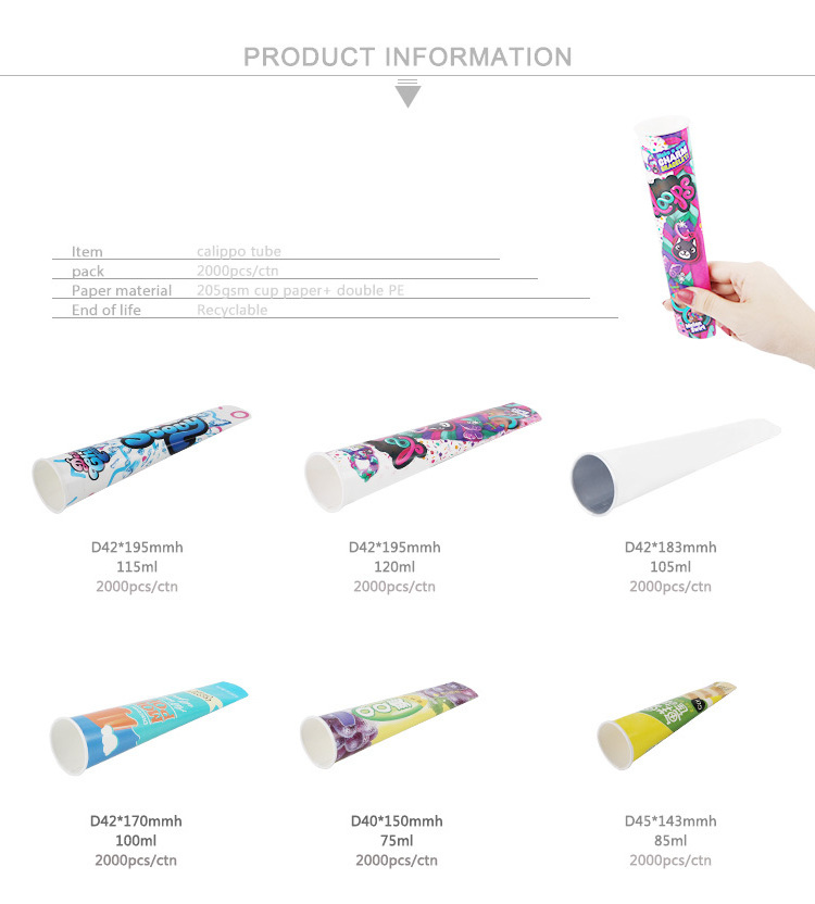 Wholesale Eco Aluminium Foil Calippo Squeeze Tube Packaging Cone Cup 60ml-120ml Paper Ice Cream Popsicle