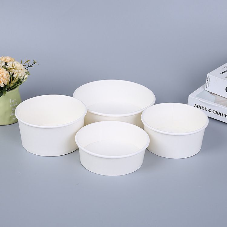 Disposable Food Container Take Away Kraft  White Paper Plates Salad Soup Bowl To Go With Lid