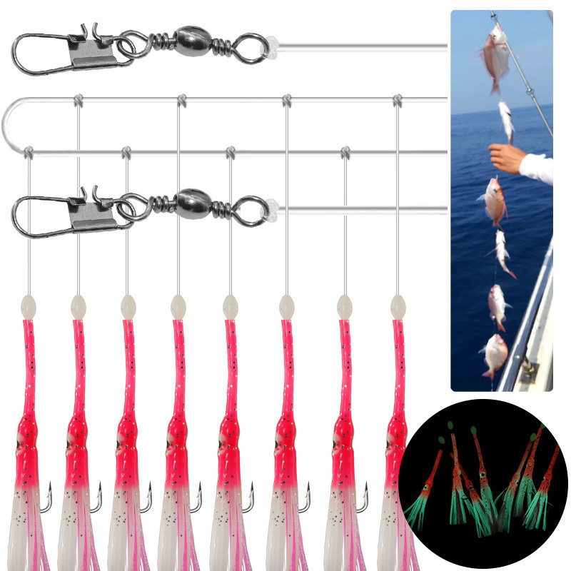 NEW Artificial Octopus Sabiki Hook 6hooks/bag 8 / Squid Bait For Outdoor Fishing Activity