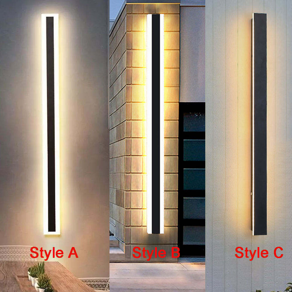 110V 220V Acrylic Modern Exterior Linear Strip Wall Lamp 3000K Warm White Outdoor Wall Sconce Long LED Wall Light