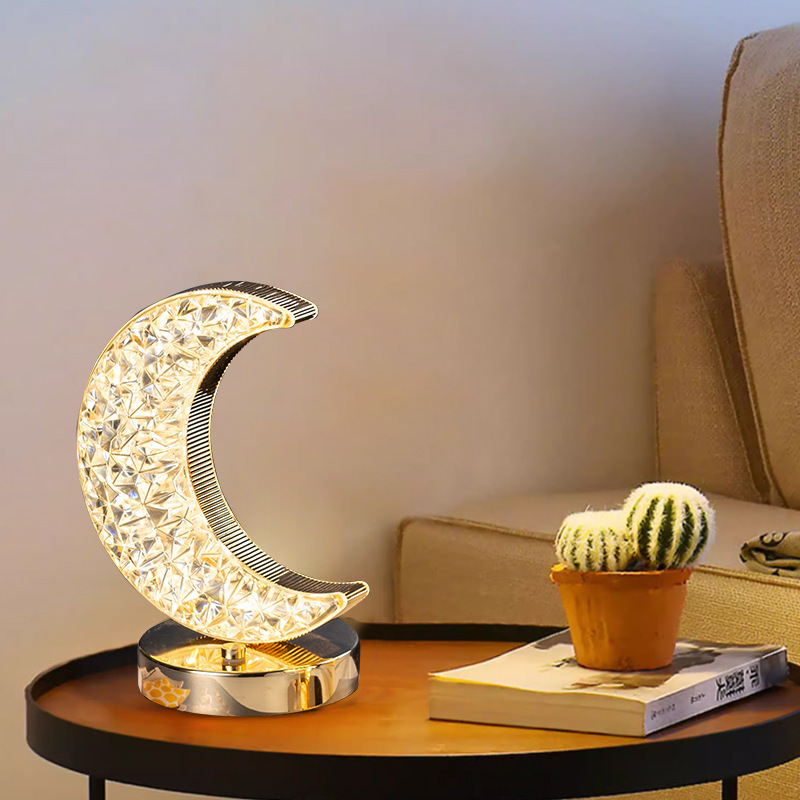 Modern Decorative Crystal Table Lamp LED USB Rechargeable Bedroom Decor Moon Star Table Lamp Night Light