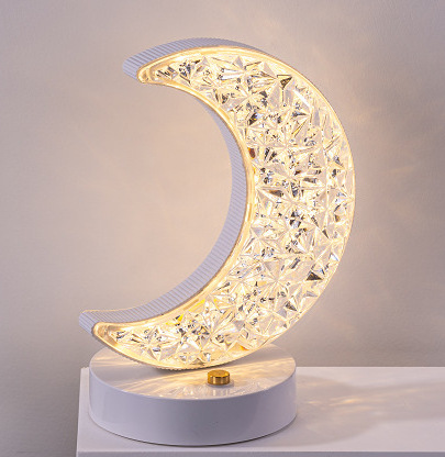 Modern Decorative Crystal Table Lamp LED USB Rechargeable Bedroom Decor Moon Star Table Lamp Night Light