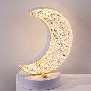 Modern Decorative Crystal Table Lamp LED USB Rechargeable Bedroom Decor Moon Star Table Lamp Night Light