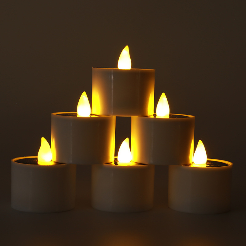 Waterproof Outdoor Led Yellow Flicker Floating Flameless Electronic Candle Smokeless Flameless Self-Lighting Solar Led Candle