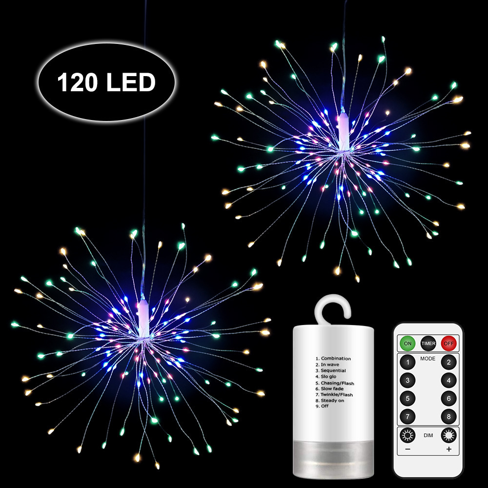 90 120 150 200Led Firework String Light Hanging Lights Explosive Battery Operated Remote Control Diy Firework Led String Lights