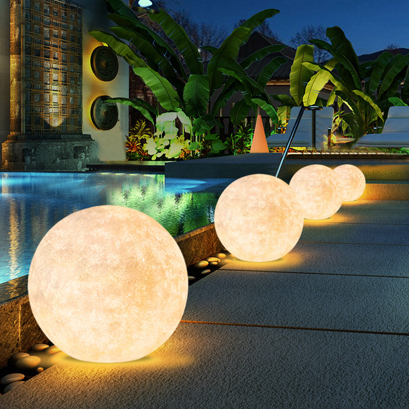 Rechargeable Waterproof Battery Operated Solar Charging Outdoor Beach Event Garden Led Ball Sphere Stone Light Decorative Lamp