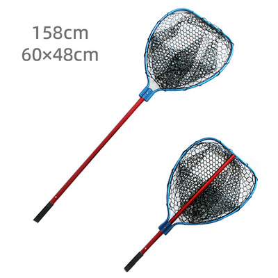 158cm 60*48cm Top Quality Aluminum Folding Large Rubber Coated Mesh Telescopic Freshwater Saltwater Fishing Landing Net