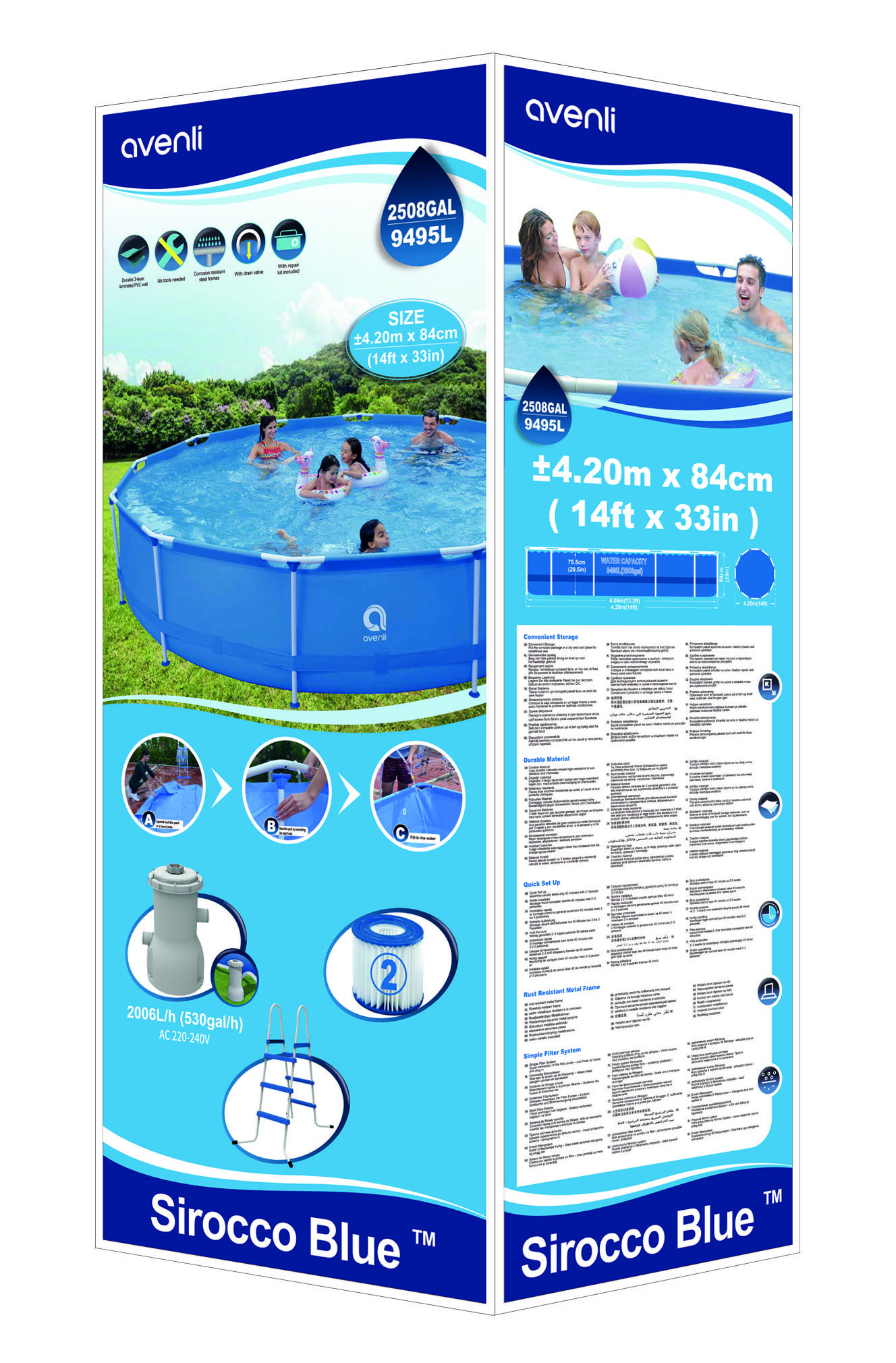 Jilong Avenli 17800 Sirocco Blue Round Steel Frame Pools family size swimming pools 420cm x 84cm