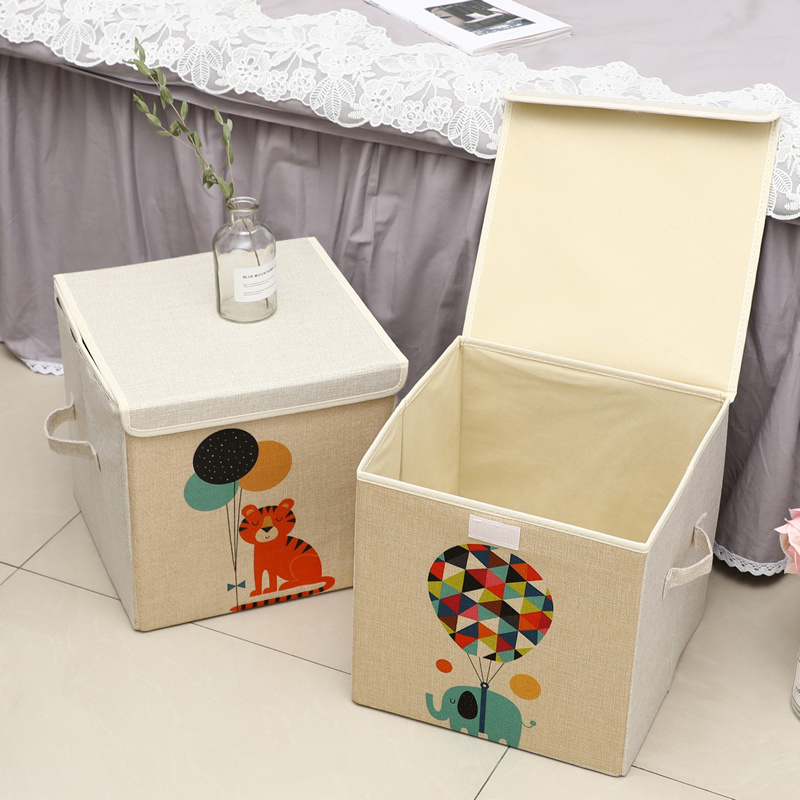 Cute Kids Toy Organizer Baby Clothing Folding Storage Box Collapsible Fabric Storage Cube Boxes with Animal Embroidery