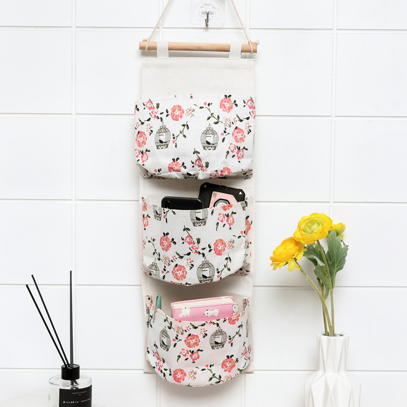 Linen Hanging Typ Storage 3Pockets Organizer Bag Folding Wardrobe Hang Closet Bag Wall Travel Organizer Home Storage Bag