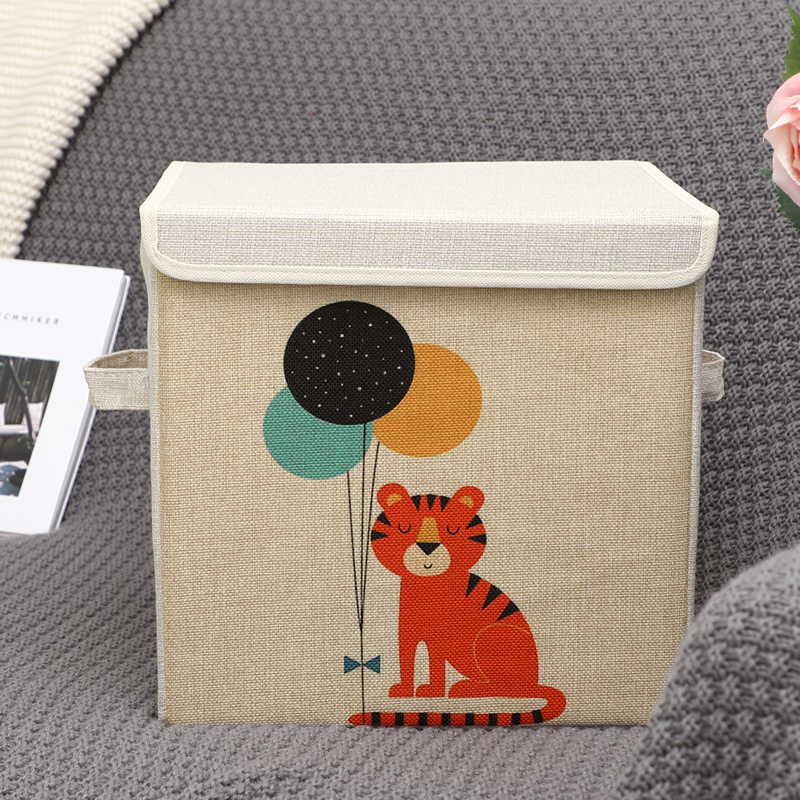 Cute Kids Toy Organizer Baby Clothing Folding Storage Box Collapsible Fabric Storage Cube Boxes with Animal Embroidery