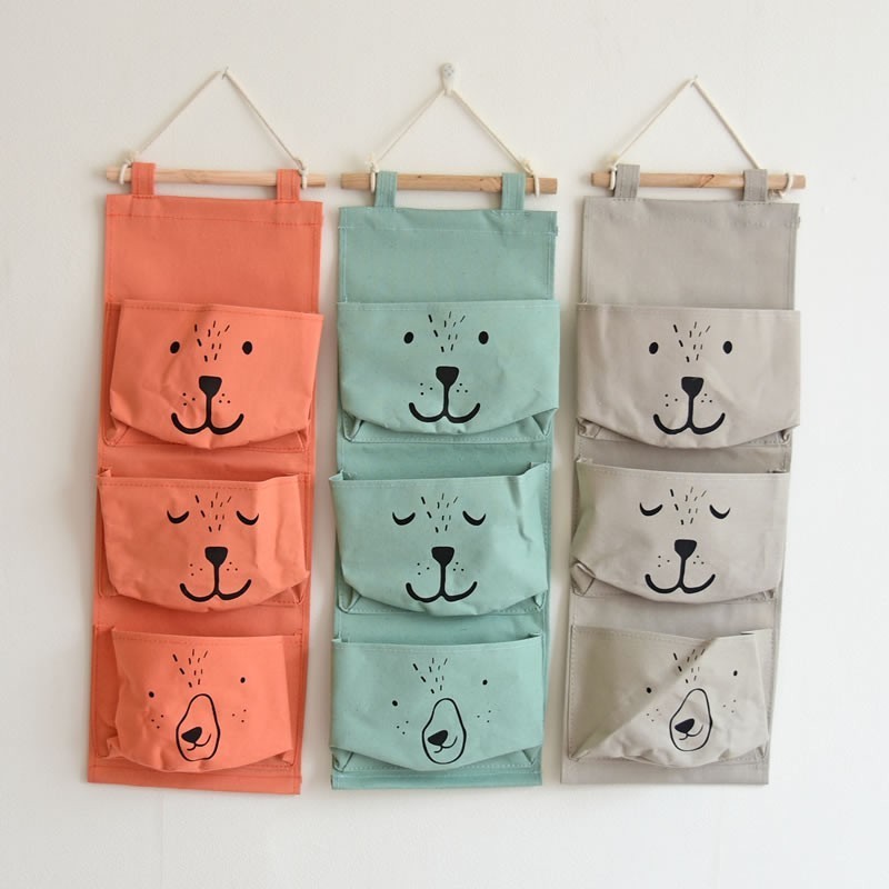 Linen Hanging Typ Storage 3Pockets Organizer Bag Folding Wardrobe Hang Closet Bag Wall Travel Organizer Home Storage Bag