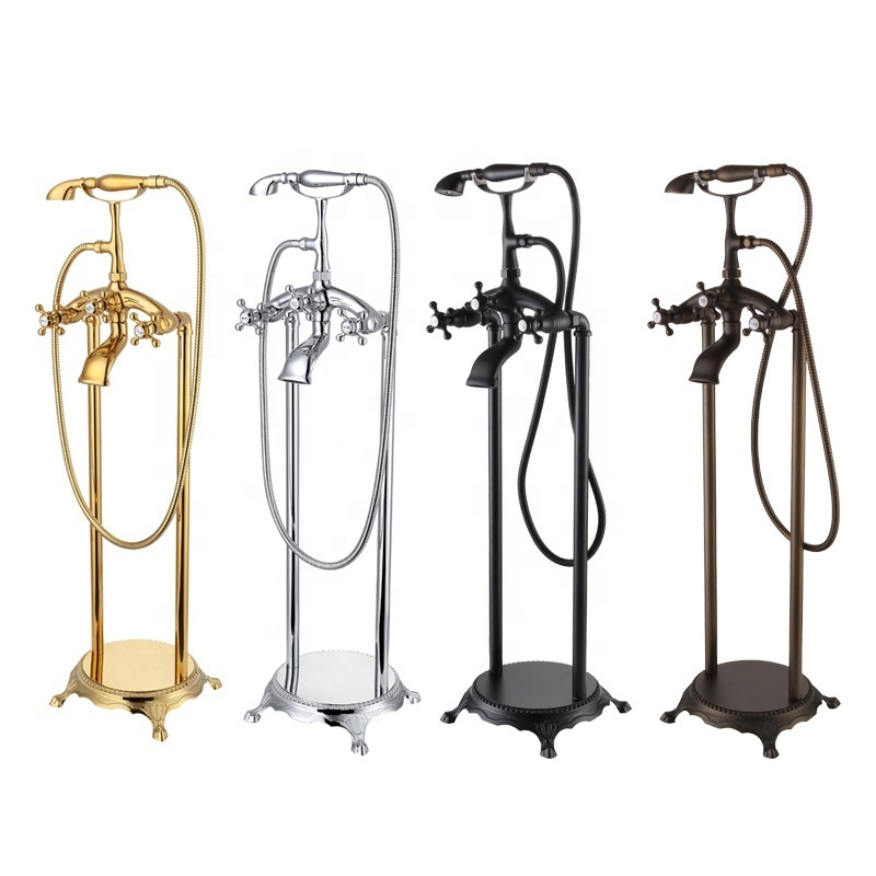 Luxury Brass Floor Mounted Clawfoot Shower Tub Faucet Set Freestanding Bathtub Faucet