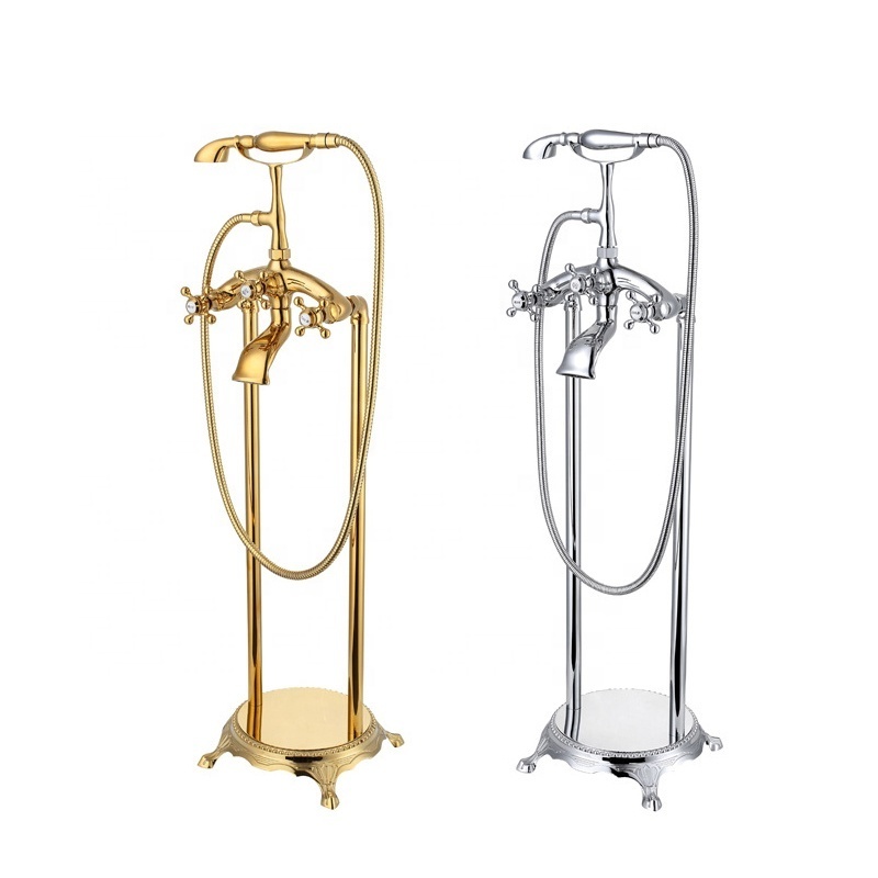 Luxury Brass Floor Mounted Clawfoot Shower Tub Faucet Set Freestanding Bathtub Faucet