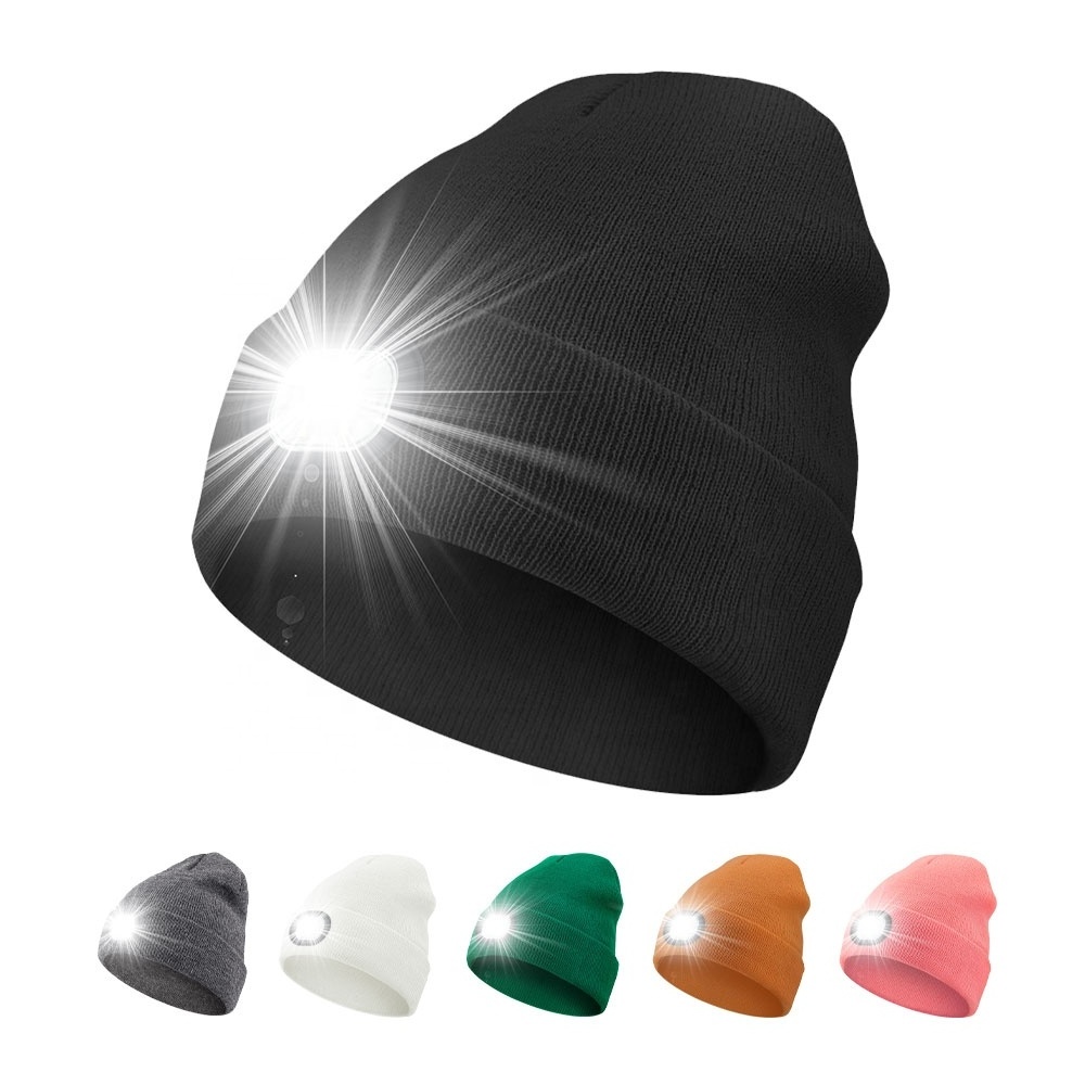 Warm Cuff Men and Woman Beanie Skullies Winter Hat  Rechargeable Led Light Beanies