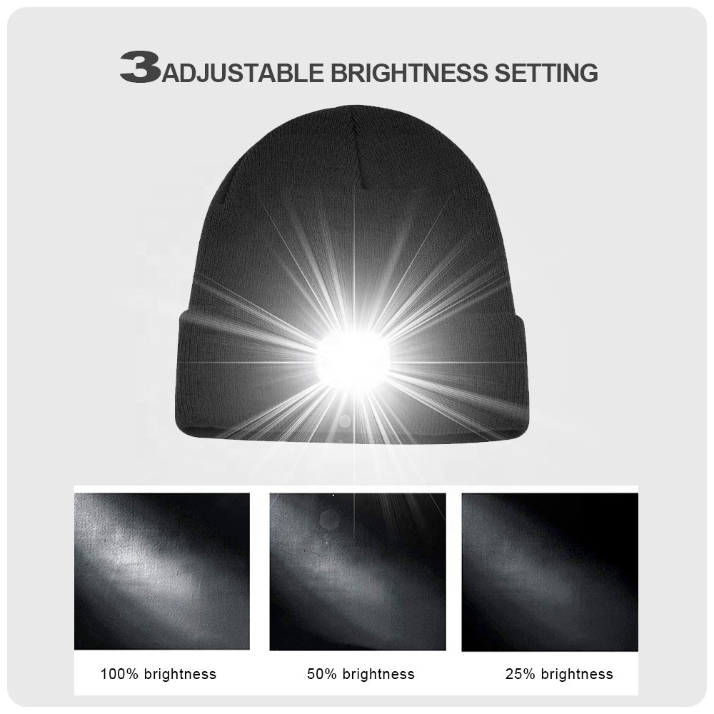 Warm Cuff Men and Woman Beanie Skullies Winter Hat  Rechargeable Led Light Beanies