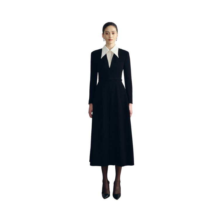 High Quality Long Black Flared Dress With Collar ANDREA MIDI DRESS 100% Polyester Casual Dresses From Vietnam Manufacturer