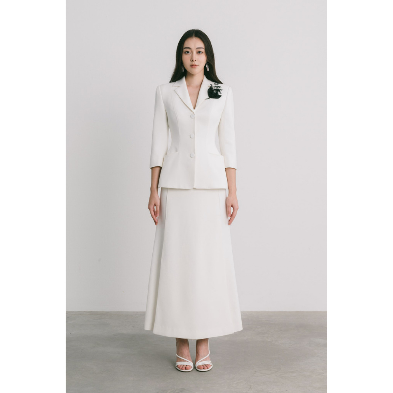 Best Formal White Women's Skirts Blazer Set HANI LONG SKIRT 73% Polyester 17% Rayon 10% Spandex Custom Labels And Tags Vietnam