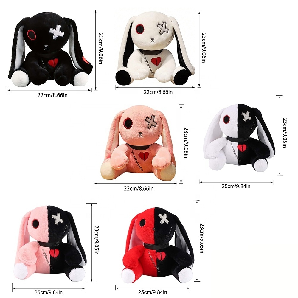 25cm/9.84in Spooky Gothic Bunny Plush Toy Creepy Rabbit Plushie Stuffed Animal Toys Cute Horror Doll for Birthday Halloween Gift