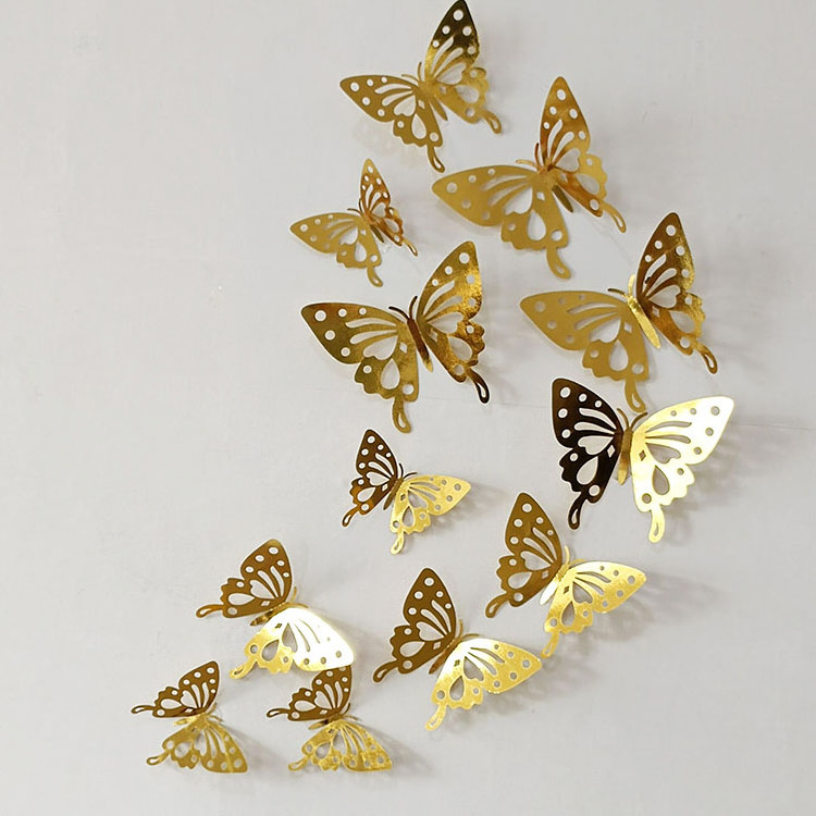 Wholesale 12-Pack Hollow Butterfly Stickers 3D Party Home Wedding Party Background Wall  Decoration Butterfly Stickers Supplier