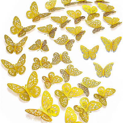 Wholesale 12-Pack Hollow Butterfly Stickers 3D Party Home Wedding Party Background Wall  Decoration Butterfly Stickers Supplier