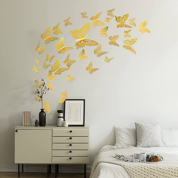 Wholesale 12-Pack Hollow Butterfly Stickers 3D Party Home Wedding Party Background Wall  Decoration Butterfly Stickers Supplier