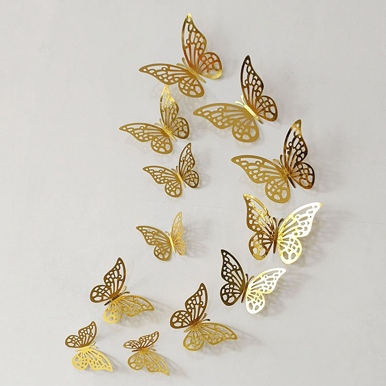 Wholesale 12-Pack Hollow Butterfly Stickers 3D Party Home Wedding Party Background Wall  Decoration Butterfly Stickers Supplier