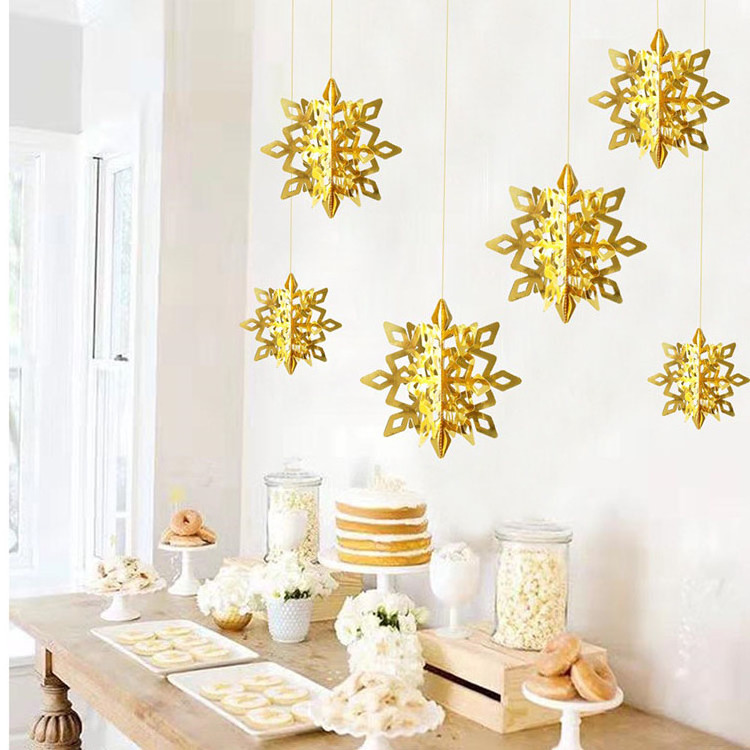 6 pcs 3D Artificial Snowflakes Paper Garland Party Supplies Snowflake Garland Christmas Ornament Decoration For Window Ceiling